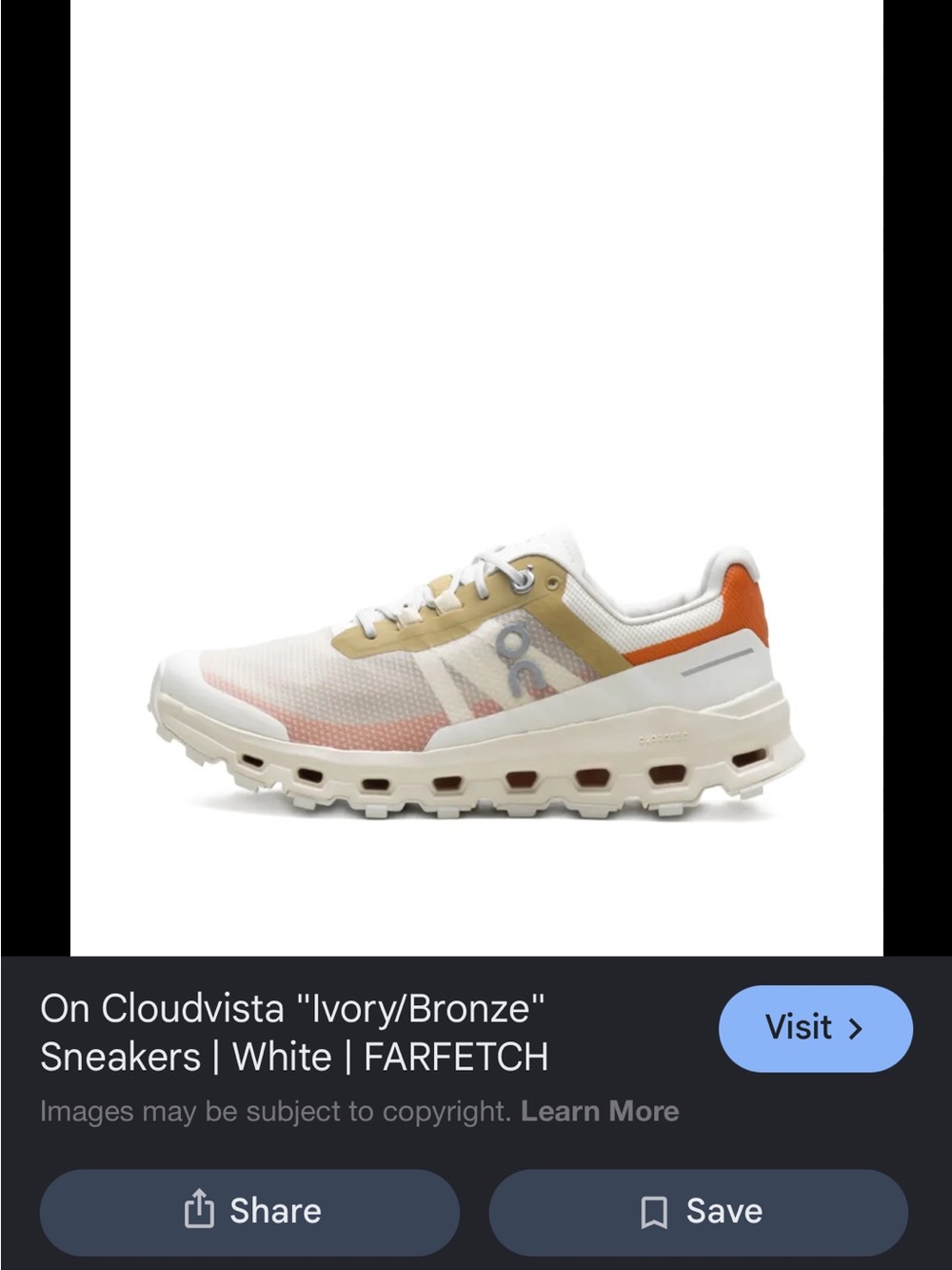 On Cloud cloudvista Women's Sneakers in White, Orange and Gold Accent - Picture 2 of 9